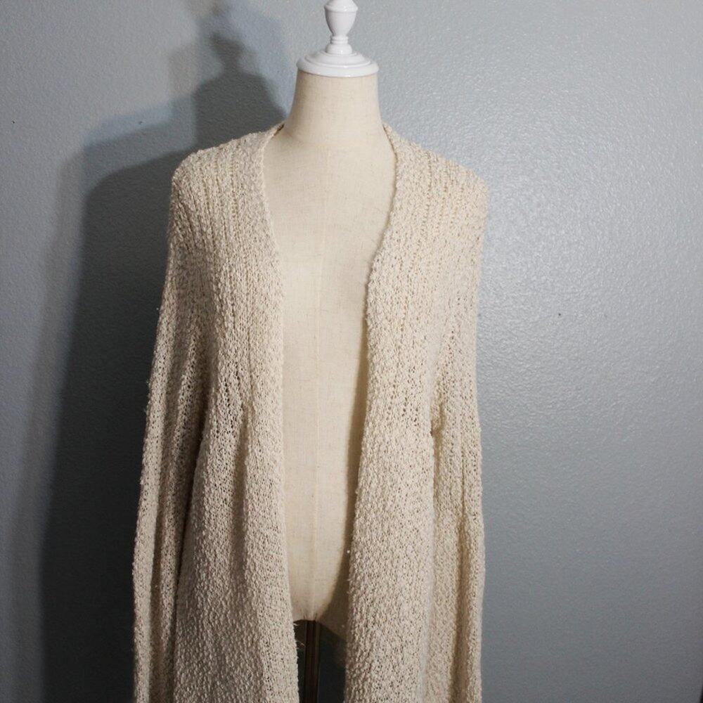 Knox Rose Fuzzy Cardigan Sweater Open Front Beige Off White Size S